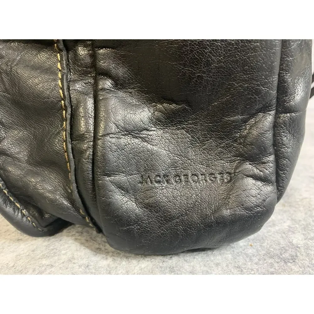 Jack Georges Voyager Crossbody Bag Black Leather Flap Zip Pockets Mens 7205